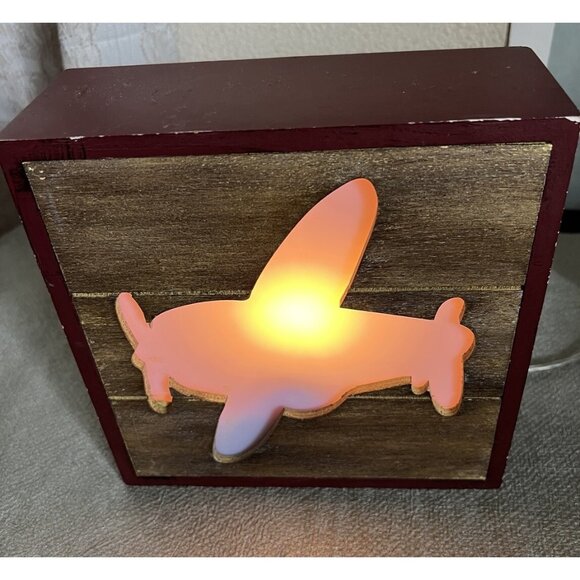 Airplane Night Light Cut Out Wooden Box 8" by Mastercraft Children Kids Bedroom - Picture 4 of 9
